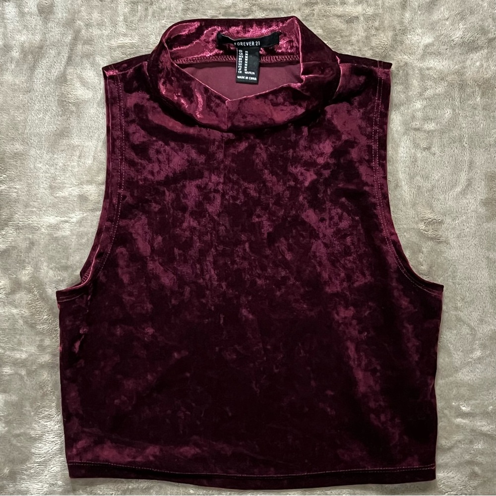 FOREVER 21 BURGUNDY VELVET TURTLENECK CROP TOP